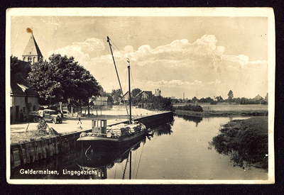 1753 Rond de Lingebrug. (Carabain, kantongerecht, loswal) Lingegezicht . Op de achtergrond (rechts achter de mast van ...