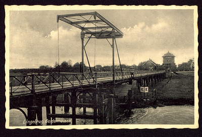 1762 Rond de Lingebrug. (Carabain, kantongerecht, loswal) Lingebrug . Het bord 'K' duidr erop dat er hier een kabel ...