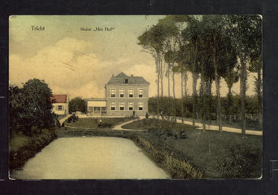 2491 Huize Het Hof Na de verbouwingl. In 1910 door bewoner De Jong van Rodenburg geheel verbouwd. De vijver op de ...