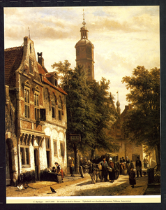 2878 Reproductie schilderij C. Springer : Buren, Kerk en Markt