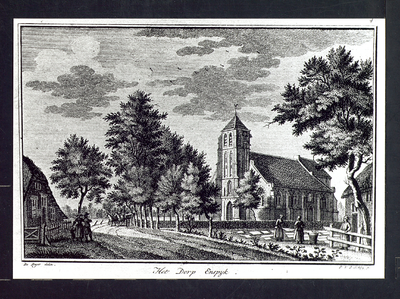 3031 Enspijk Het dorp Enspyk. Pentekening 18e eeuw. P.V.D. Sley, naar De Beyer.