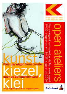 52 Oproep bezoek kunst manifestatie Kunst-Kiezel-Klei, met een tekening van Renee Wolters