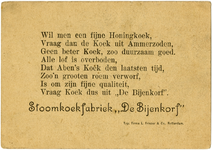 61 Reclameplaatje stoomkoekfabriek De Bijenkorf J.G. Aben Ammerzoden