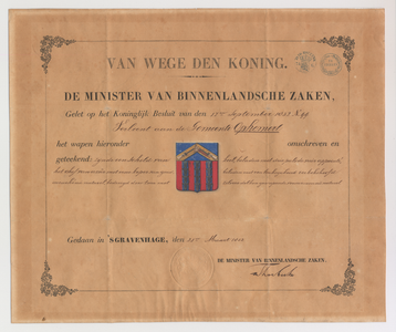 612 Diploma verleend door de minister van binnenlandse zaken van het wapen van de gemeente Ophemert