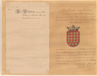 1000 Diploma verleend door de minister van justitie van het wapen van de gemeente Geldermalsen 1919, met opgeplakt het ...