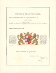3000 Diploma verleend door de Hoge Raad van Adel van het wapen van de gemeente Lingewaal