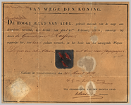 13 Diploma verleend door de Hoge Raad van Adel van het wapen van de gemeente Rossum