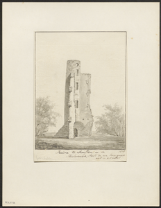 15 Ruine te Haaften in de Thielerwaard, staat in een boomgaard niet in het water, 1838