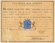 1069 Diploma verleend door de Hoge Raad van Adel van het wapen van de gemeente Zaltbommel