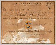 435 Diploma verleend door de Hoge raad van Adel van het wapen van de gemeente Hedel