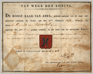 663 Diploma verleend door de Hoge Raad van Adel van het wapen van de gemeente Brakel