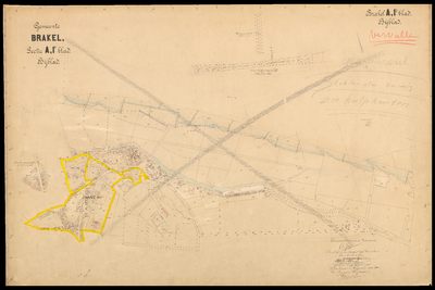 E100110 Kadastrale kaart gemeente Brakel sectie A, blad 1, bijblad, doorgehaald en voorzien van latere aantekeningen, ...