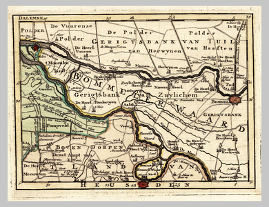 25 Kaart van de gerechtelijke indeling van de West Bommelerwaard / Munnikenland en gerichtsbank Zuilichem, Zaltbommel ...