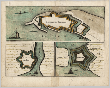 B100012 Plattegronden van de forten Nassau (De Voorn) en Sint Andries en de Schenckenschans, [1654]