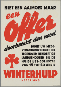 C100185 Winterhulp Nederland huislijstcollecte / Niet een aalmoes maar een offer doorbreekt den nood, [1941]