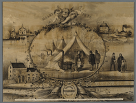 C100219 Prent uitgegeven naar aanleiding van de watersnood in de Bommelerwaard beneden de Meidijk, met vijf taferelen: ...