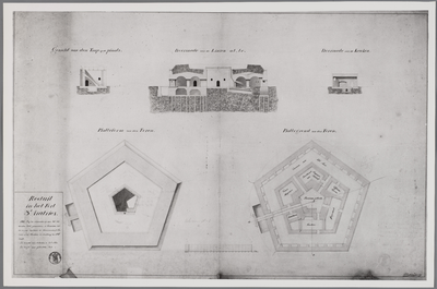  Plattegrond, doorsneden en bovenaanzicht, net exemplaar, [1827]