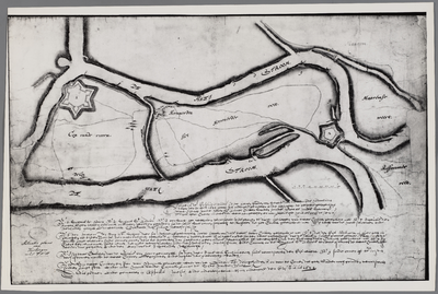 B100092 Kaart van de Maas en Waal bij de schans de Voorn, Heerewaarden en Oud Sint Andries, opgemaakt op last van de ...