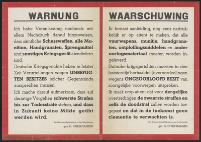 E100094 Waarschuwing bevelhebber Duitse Wehrmacht