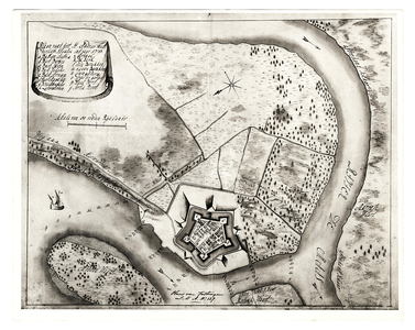86 Plattegrond van fort Oud Sint Andries met omgeving, [1733]