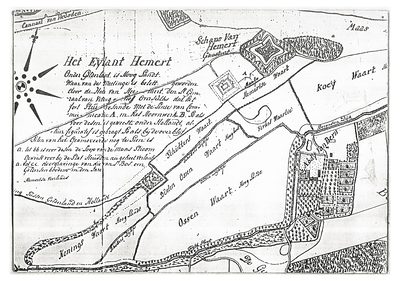 106 Het Eijlant Hemert ; fragment van een kaart met daarop Nederhemert-Zuid, Bern en omgeving, [18e eeuw]