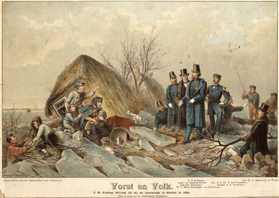 B100101 Vorst en Volk. Z.M. koning Willem III bij de doorbraak te Brakel in1855