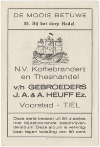 153A De mooie Betuwe, plaatje nummer 55: Bij het dorp Hedel. Achterzijde.