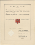 10263 Afschrift van het diploma verleend door de Hoge Raad van Adel vanj het wapen van de gemeente Brakel verleend op ...