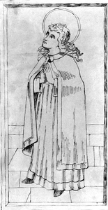 22-17115 Tekening van C. Leemans van een figuur van de H. Johannes uit een muurschildering in de Sint Maartenskerk