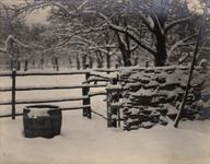 21-443 Ton in sneeuw bij een hek