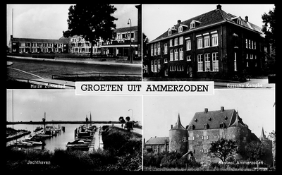 4-2309 Groeten uit, met vier inzetten: bejaardentehuis Het Zonnelied, 't Bussche Kempke, jachthaven en kasteel Ammersoyen