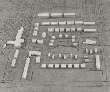 14-402 Maquette van een bouwplan langs de Kerkstraat te Kerkdriel. Waarschijnlijk niet op deze wijze uitgevoerd.