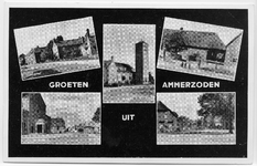 4-10106 Groeten uit Ammerzoden, met 5 opnamen: pastorie met Bussche Kempke, katholieke kerk (2x), boerderij hoek Mr La ...