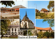 7-10056 Kaart met vijf inzetten: christelijke basisschool, Krangsteegsluisje, Groenhoven, Hervormde kerk en