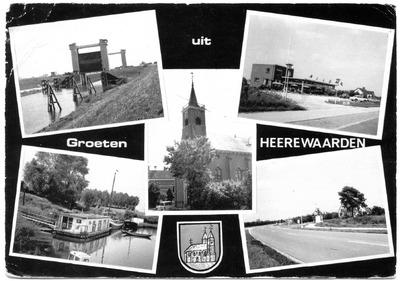 11-10018 Groeten uit, met vijf inzetten: Sluis Sint Andries, Wegrestaurant De Buke, Hervormde kerk, haven en Van Heemstraweg