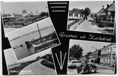 14-10057 Kaart met 5 inzetten: Pietersdijk, Maasbandijk, gezicht op de Maas, Dijk met Maaszicht en mgr. Zwijsenplein