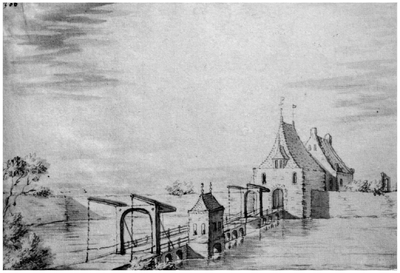 22-10692 Tekening van J. Stellingwerf omstreeks 1750 van de Gamersche poort
