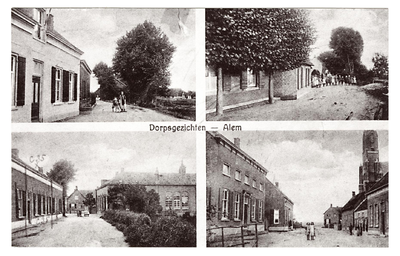3-10017 Dorpsgezichten Alem, met vier inzetten van oude prentbriefkaarten van Alem, Kerkdriel en Velddriel