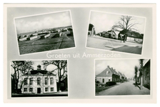 4-10144 Groeten uit Ammerzoden met vier inzetten: Noodwoningen Het Zand, Mr. La Grostraat, Huis Molenwerf en Van Milstraat