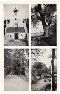16-10112 Groeten uit, met vier inzetten: Hervormde kerk, dikke boom, kasteellaan, pastorie